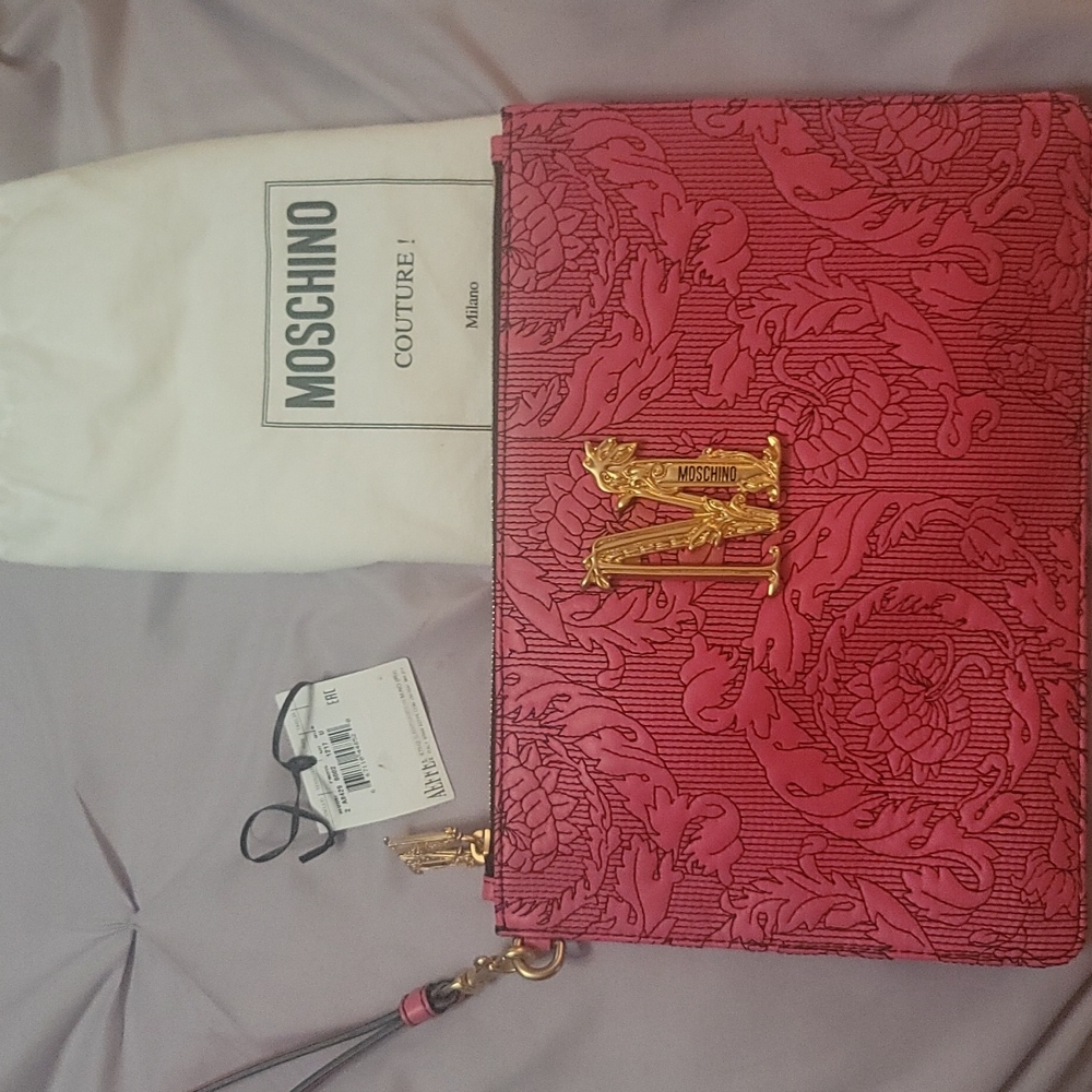 Moschino pink baroque wristlet